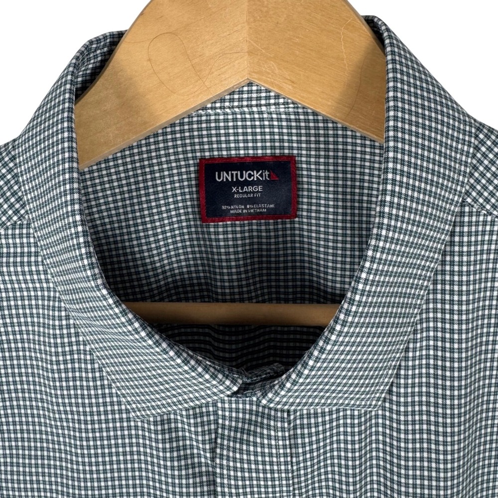 UNTUCKit Micro Check Performance Stretch Shirt Mens XL Regular Fit Green White